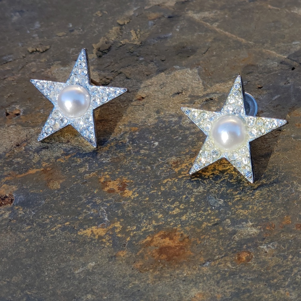 EUC! ☆ Glittery Star Stud Crystal Pearl Earrings! ☆
